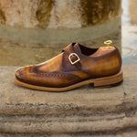 Cognac Patina Leather Single Monk Shoes - Single Monk 