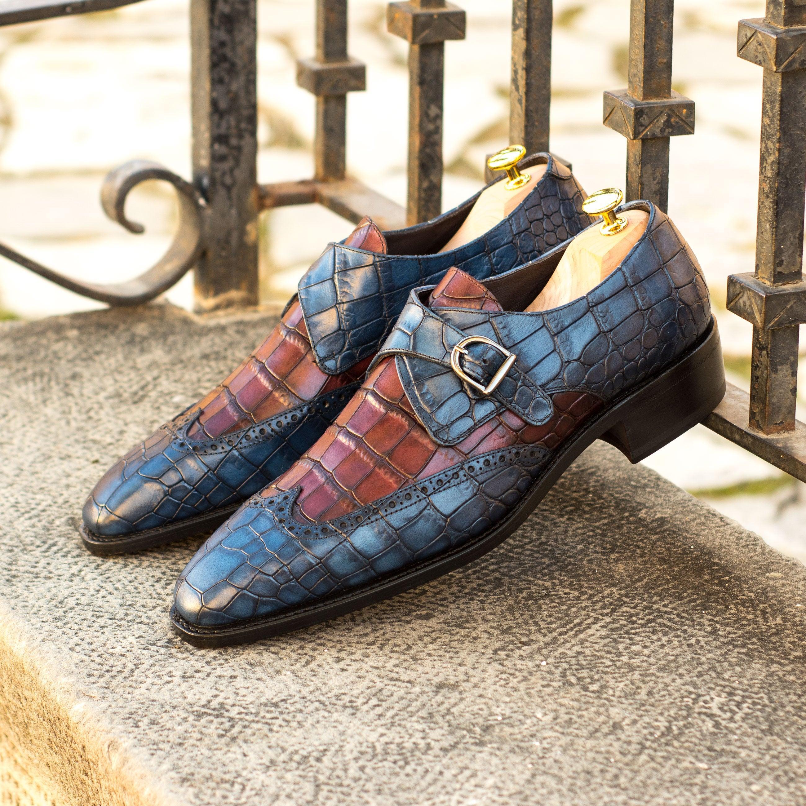 Croco Leather Single Monk Shoes - Single Monk 