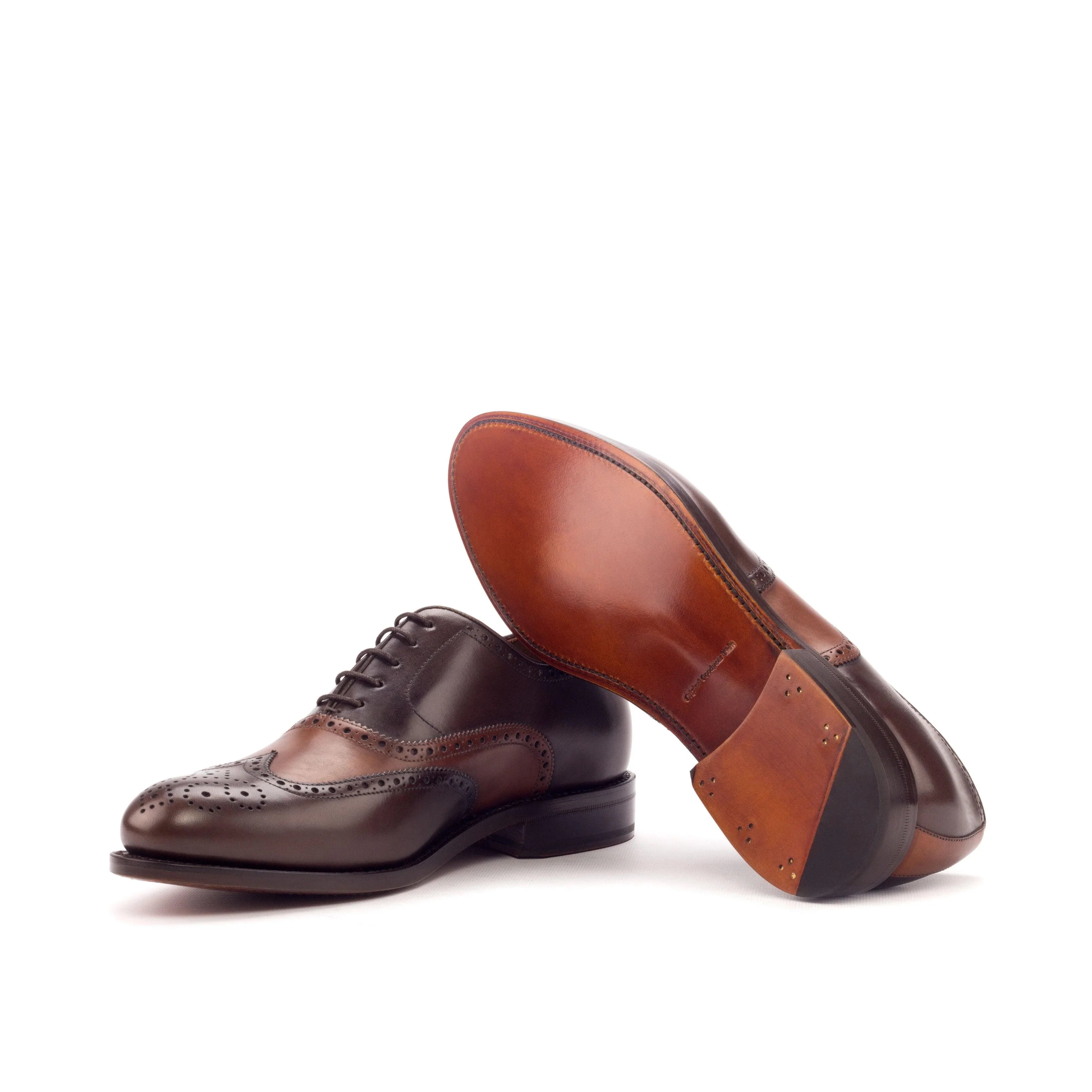 Dark Brown & Cognac Calf Leather Brogue - Full Brogue 