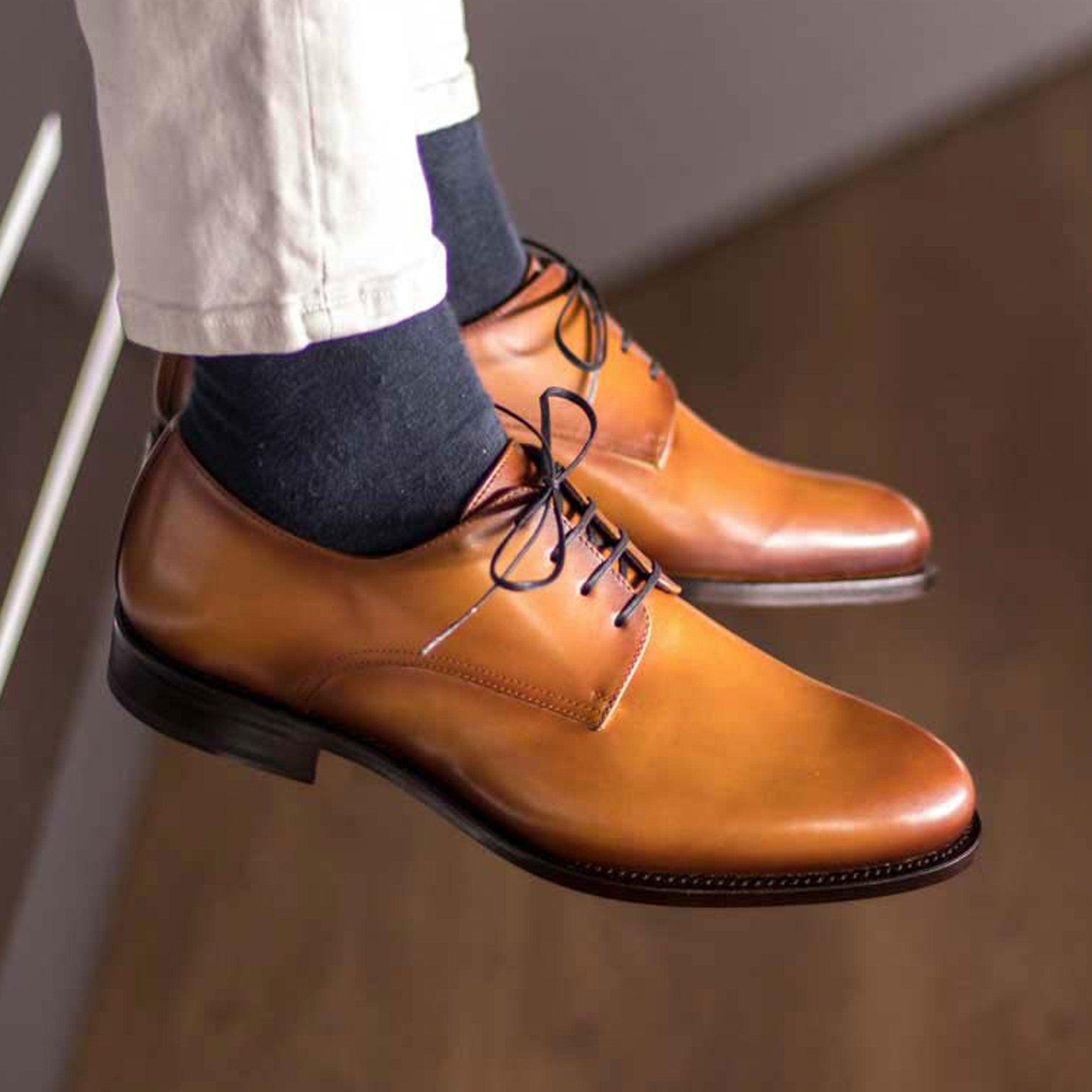 Cognac Derby Shoes - Luxury Leather Footwear 7.5