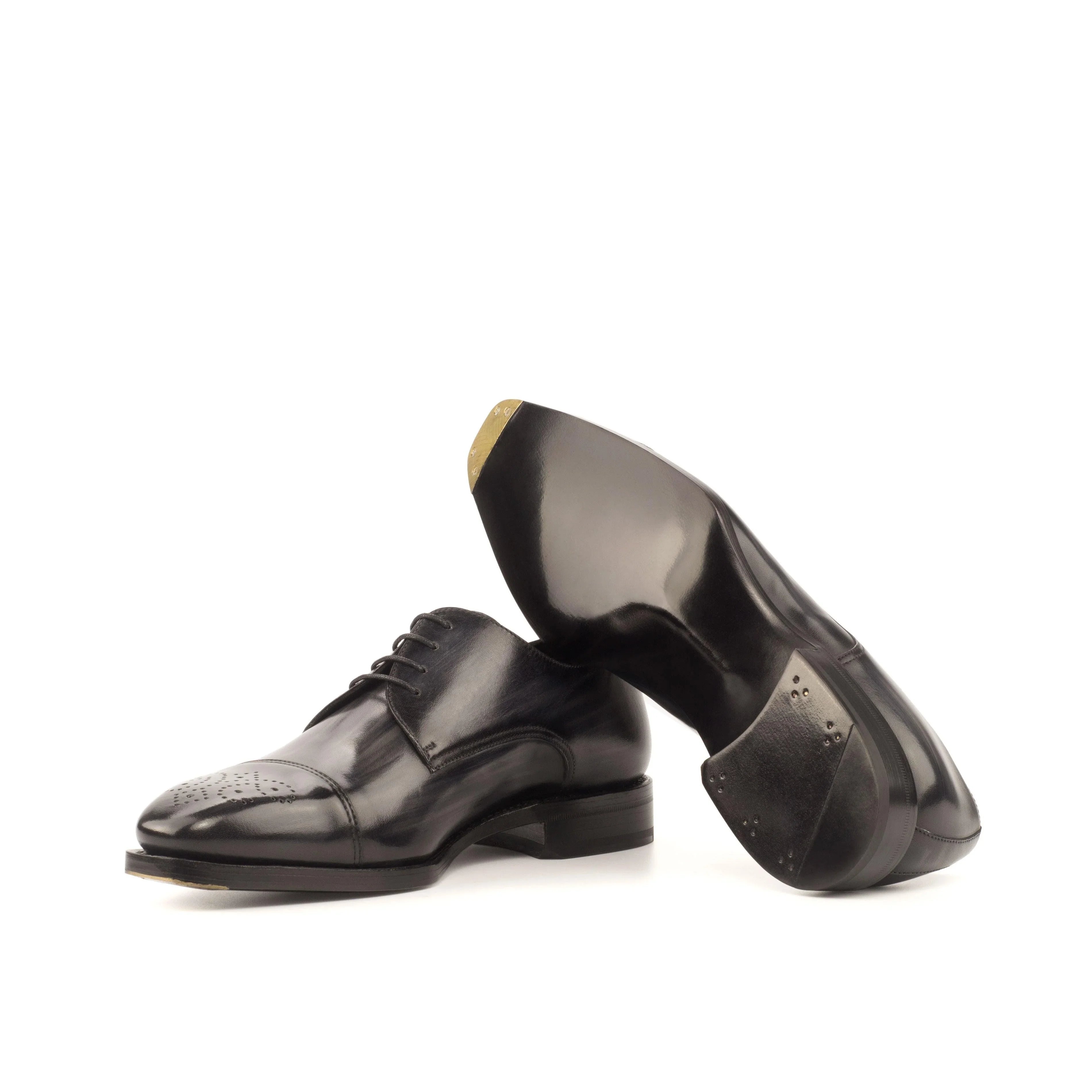 Grey Patina Leather Derby Shoes - Derby 