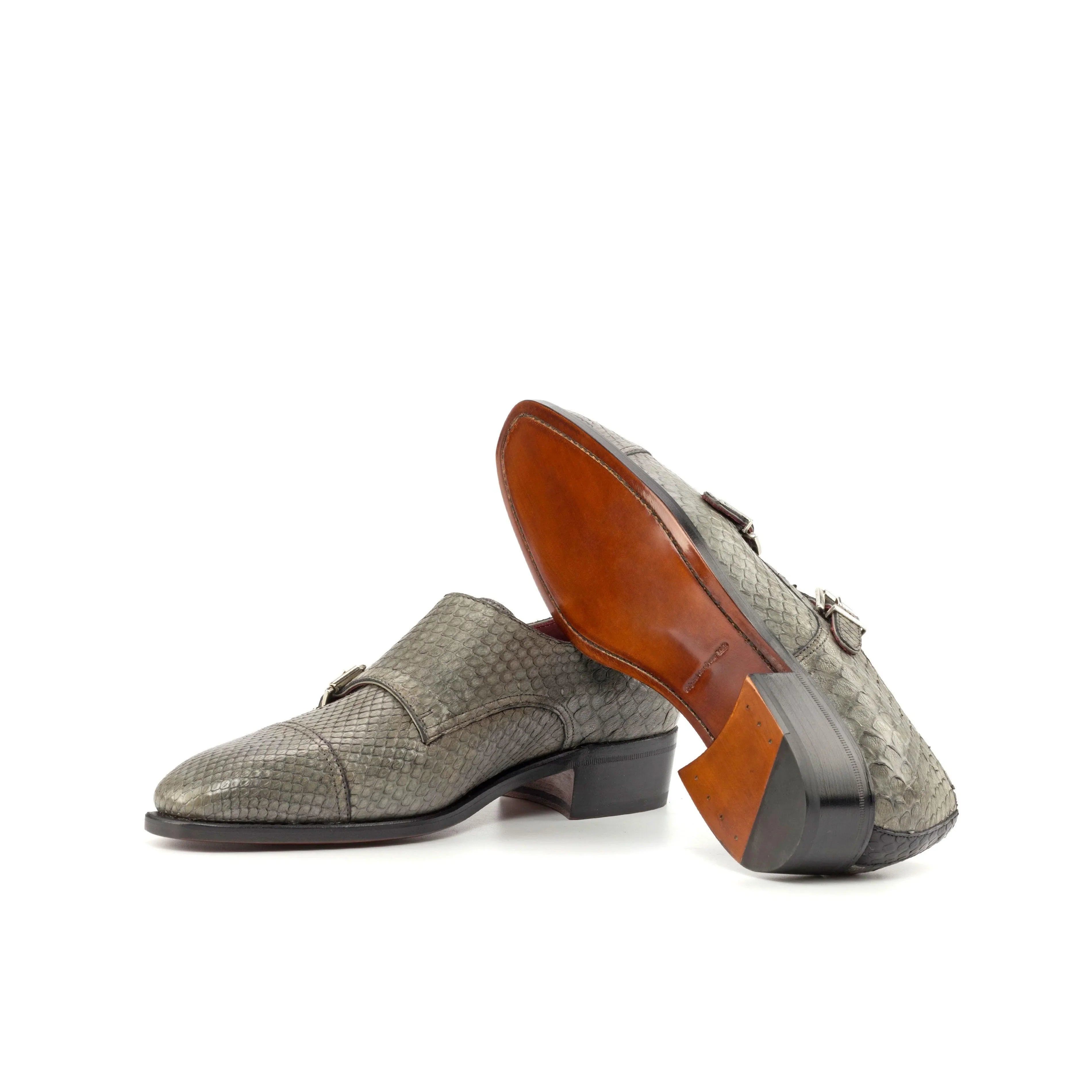 Grey Python Double Monk Shoes - Double Monk 