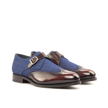 Load image into Gallery viewer, Jeans Fabric &amp; Burgundy Patina Leather Single Monk - Single Monk 
