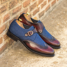 Load image into Gallery viewer, Jeans Fabric &amp; Burgundy Patina Leather Single Monk - Single Monk 
