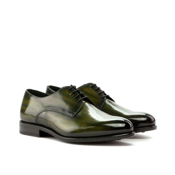 Khaki Green Patina Leather Derby Shoes - Derby 