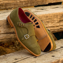 Load image into Gallery viewer, Khaki Green Suede Double Monk Shoes - Double Monk 
