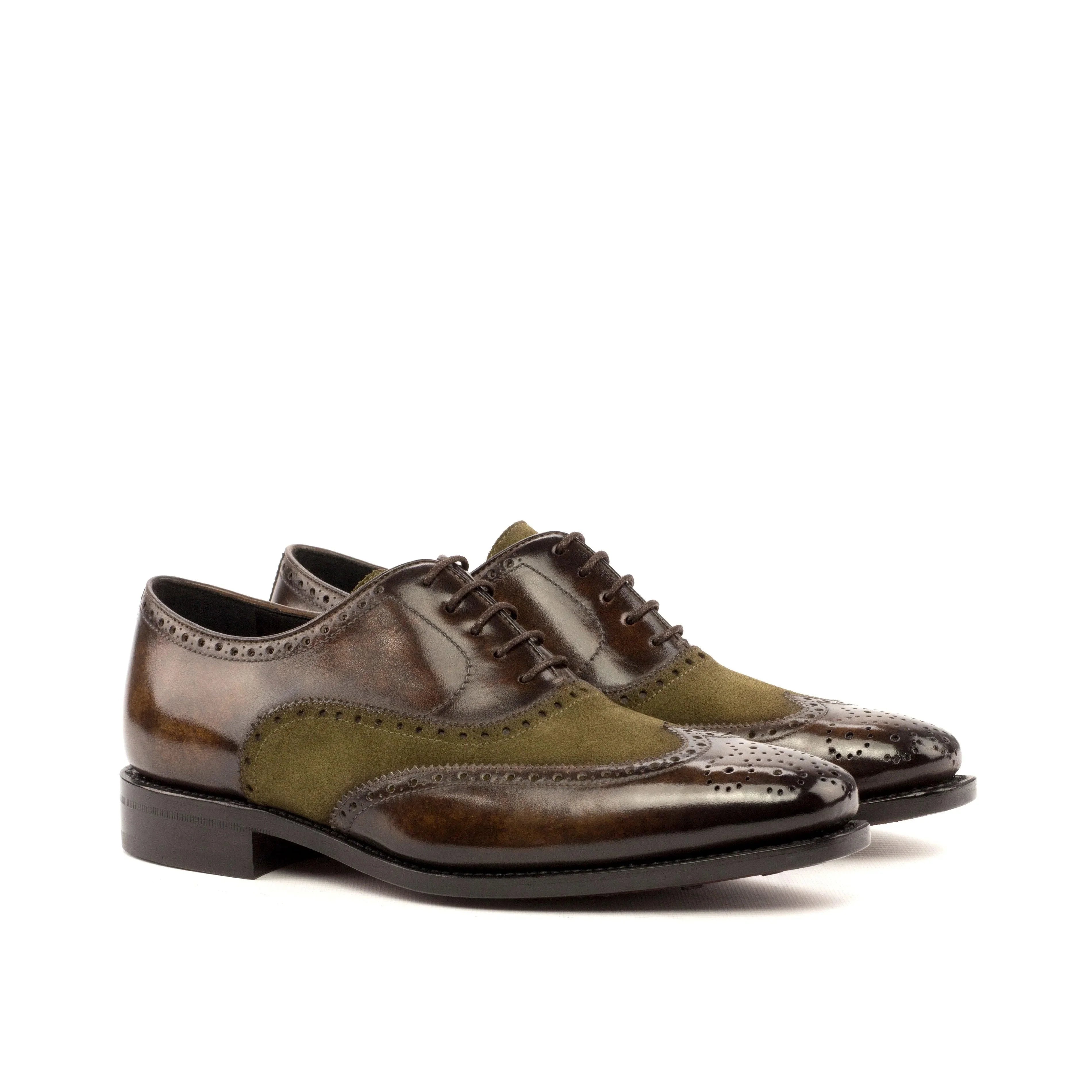 khaki Suede & Brown marbled Patina Brogue - Full Brogue 