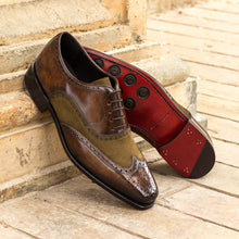 Load image into Gallery viewer, khaki Suede &amp; Brown marbled Patina Brogue - Full Brogue 

