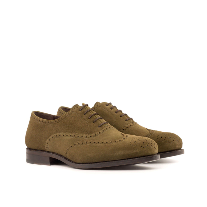 Khaki Suede Brogue Shoes - Full Brogue 