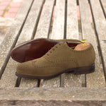 Khaki Suede Brogue Shoes - Full Brogue 