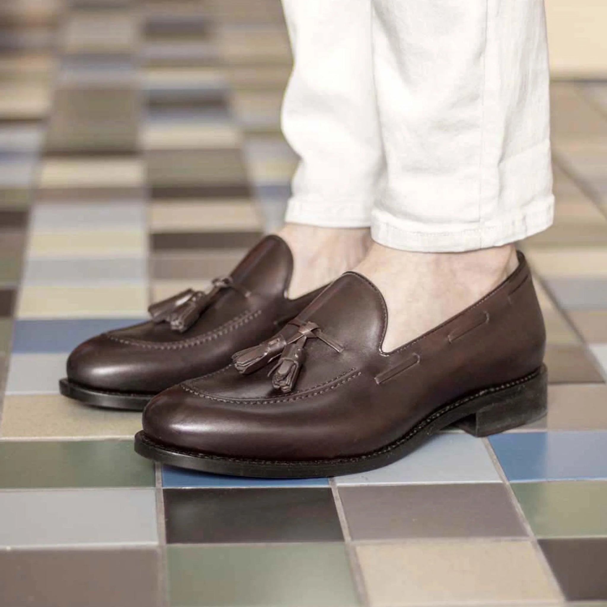 Dark Brown Calf Leather Loafers for Men - Tassel Loafer 