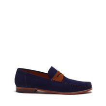 Load image into Gallery viewer, MORGAN MOCASSIN NAVY SUEDE, MED BROWN SUEDE - Moccasin Loafers 
