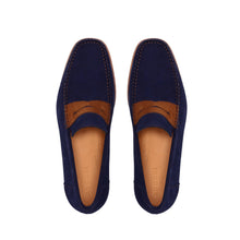 Load image into Gallery viewer, MORGAN MOCASSIN NAVY SUEDE, MED BROWN SUEDE - Moccasin Loafers 
