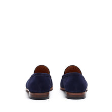 Load image into Gallery viewer, MORGAN MOCASSIN NAVY SUEDE, MED BROWN SUEDE - Moccasin Loafers 
