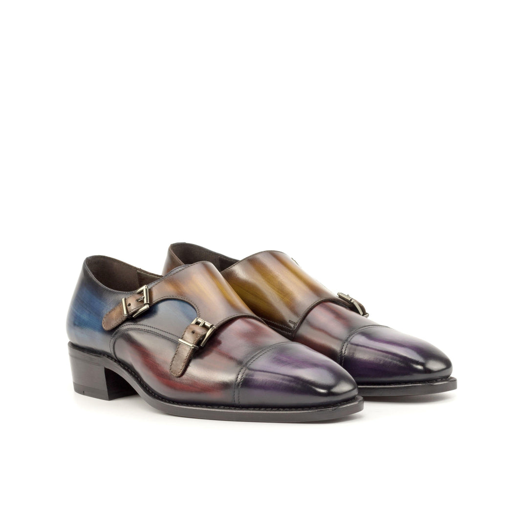 Multi-Colored Patina Leather Double-Monk Shoes - Double Monk 
