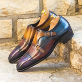Multi-Colored Patina Leather Double-Monk Shoes - Double Monk 