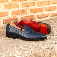 Load image into Gallery viewer, Navy Alligator Penny Loafer - Loafers 
