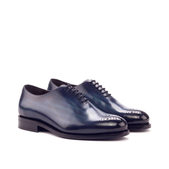 Navy Blue Patina Leather Wholecut Shoes - Whole Cut 