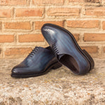 Navy Blue Patina Leather Wholecut Shoes - Whole Cut 