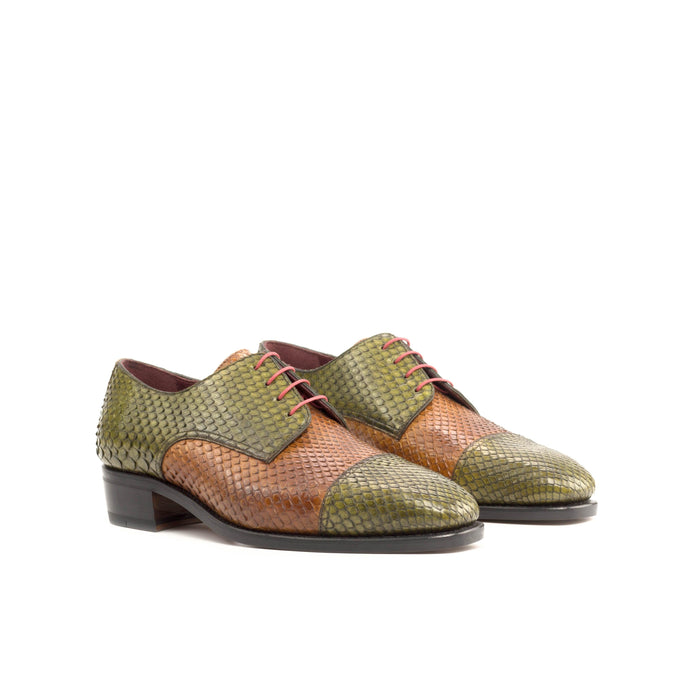 Olive & Cognac Genuine Python Derby Shoes - Derby 