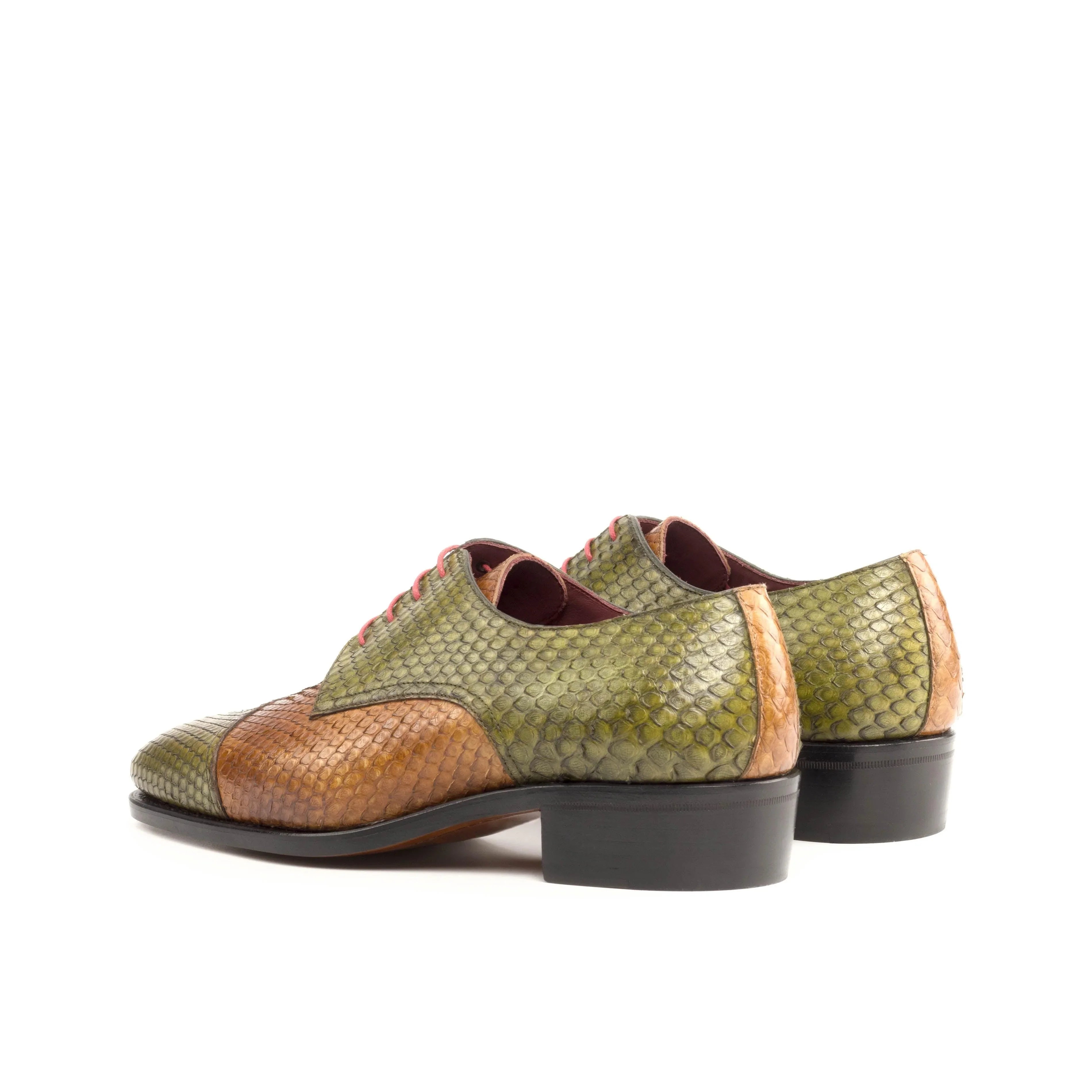 Olive Cognac Genuine Python Derby Shoes