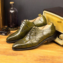 Load image into Gallery viewer, Olive Green Alligator Oxford Shoes - Oxford 
