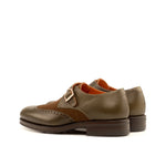 Olive Leather & Brown Suede Single Monk Shoes - Single Monk 