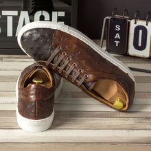 Load image into Gallery viewer, Dark &amp; Med Brown Ostrich Classic Trainers
