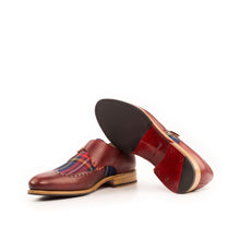 Load image into Gallery viewer, Red Leather &amp; Tartan Fabric Single Monk Shoes - Single Monk 
